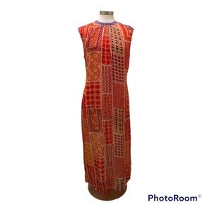 Red Anthropologie Patchwork Dress Sz L
